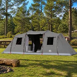 Family Tunnel Tent 6-Person Brown Waterproof Camping Shelter Fibreglass Poles