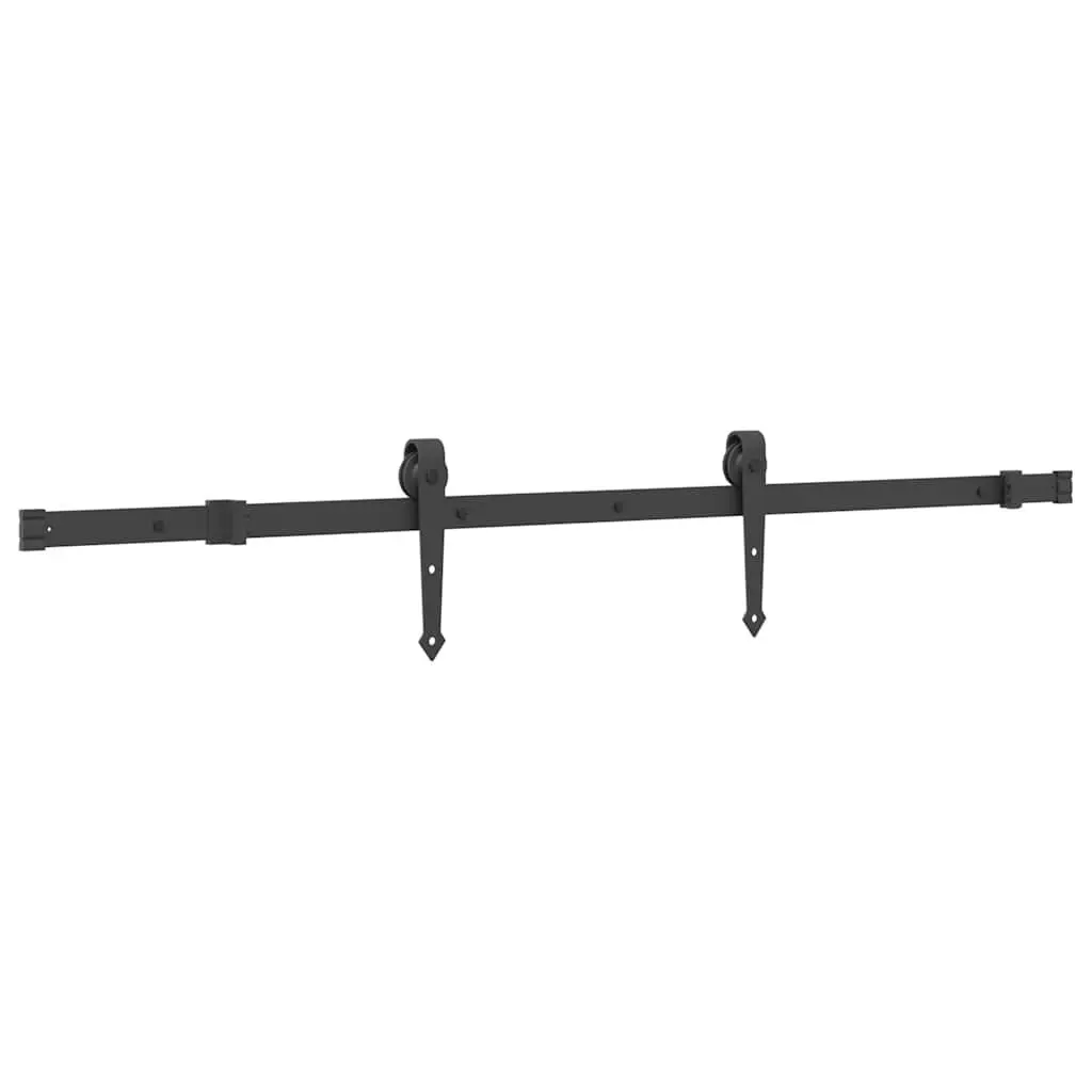 Sliding Door Hardware Kit Powder-Coated Steel Track Rail System 152.5cm Black