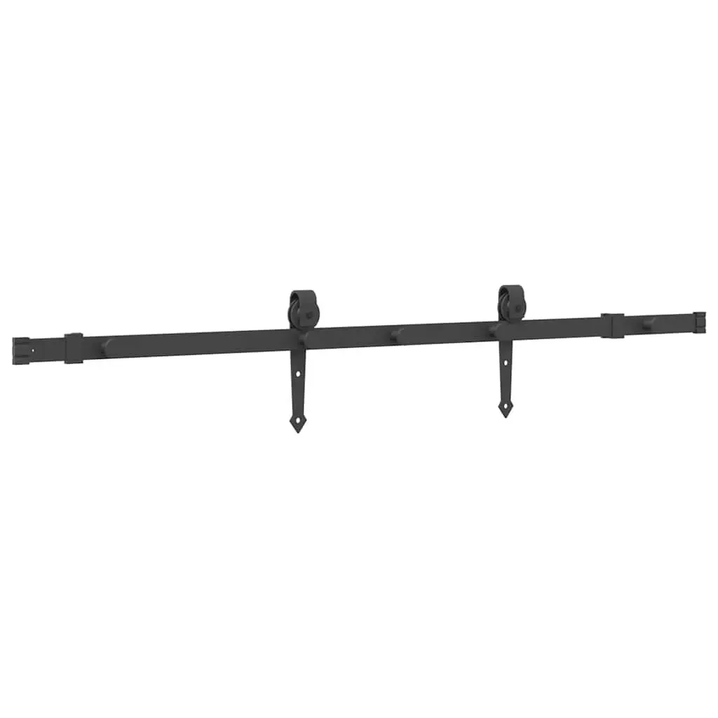 Sliding Door Hardware Kit Powder-Coated Steel Track Rail System 152.5cm Black