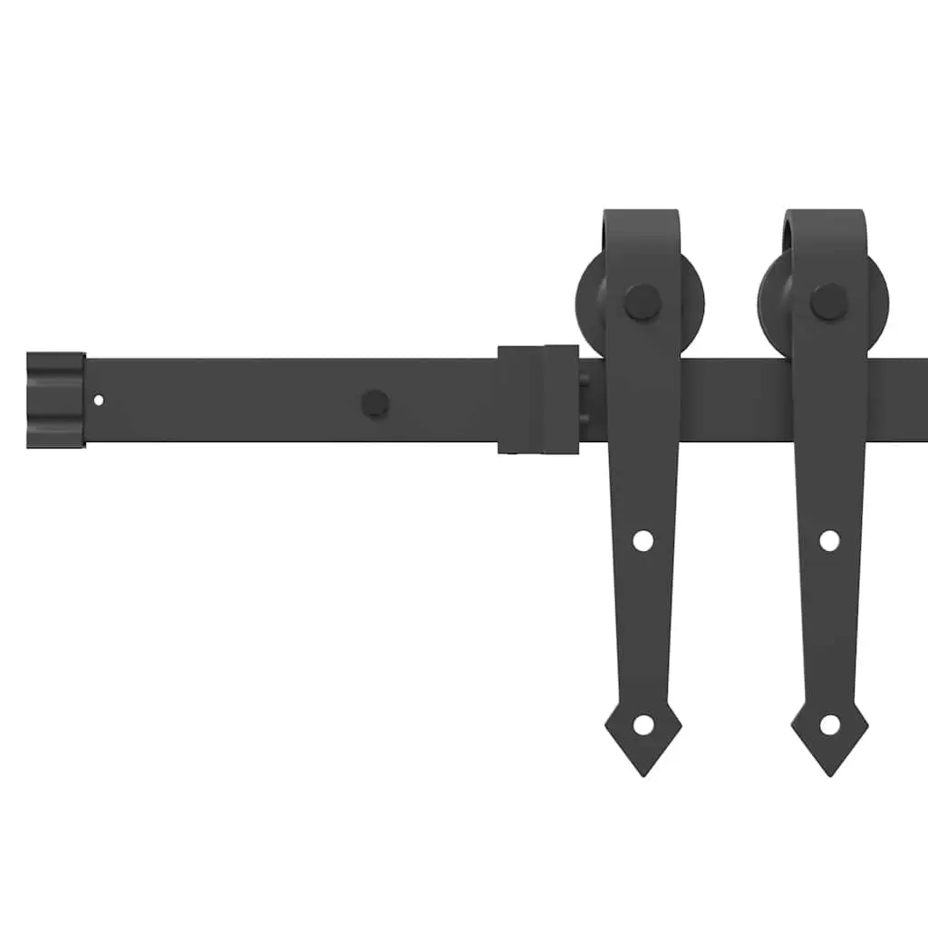 Sliding Door Hardware Kit Powder-Coated Steel Track Rail System 152.5cm Black