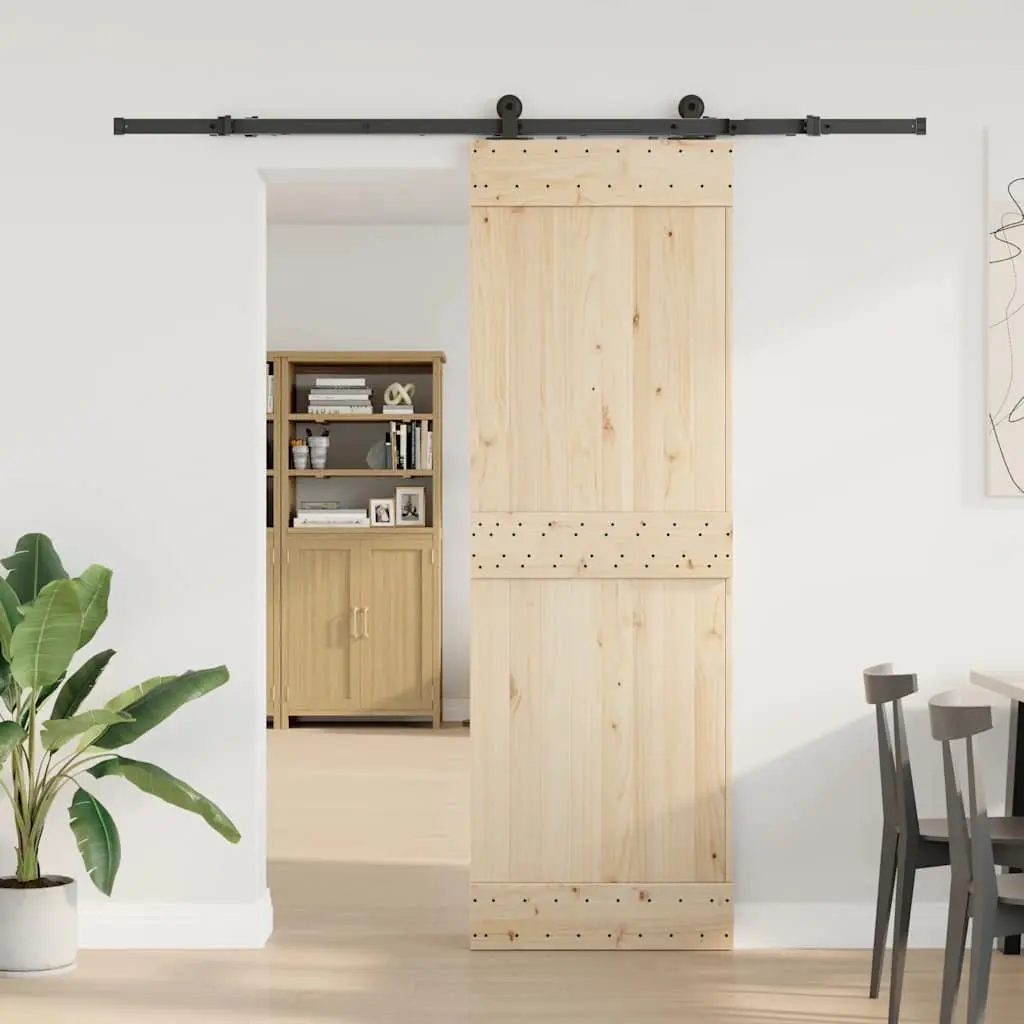 Sliding Door Hardware Kit Steel Track Rail System 213.5cm Black