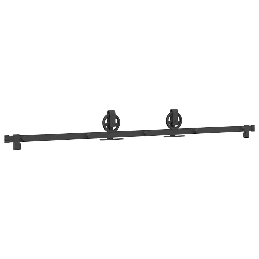 Sliding Door Hardware Kit Steel Track Rail System 183cm Black