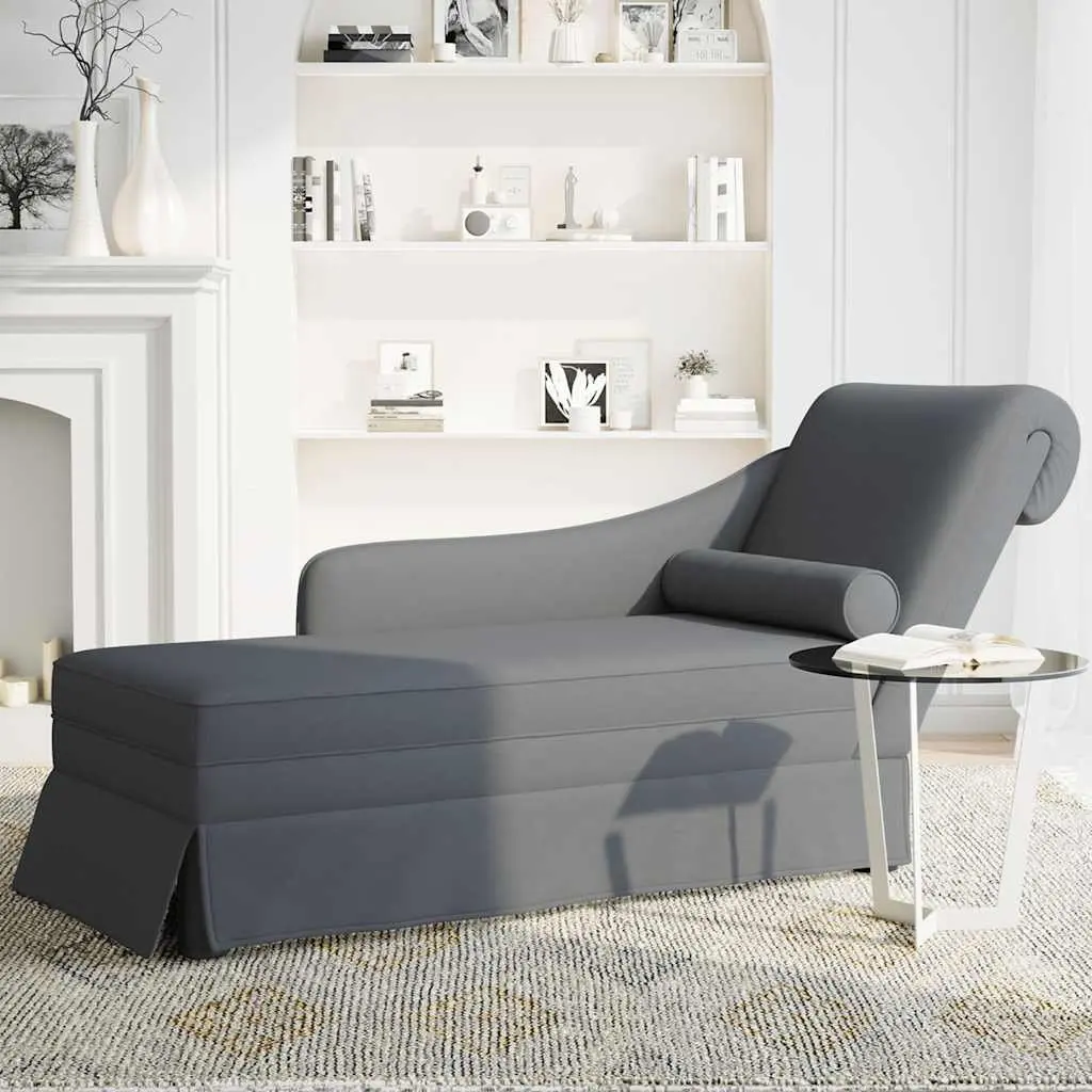 Chaise Lounge Dark Grey Velvet Soft Fabric Right Armrest