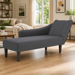 Chaise Lounge with Right Armrest Dark Grey Velvet Sofa Relaxing Lounger