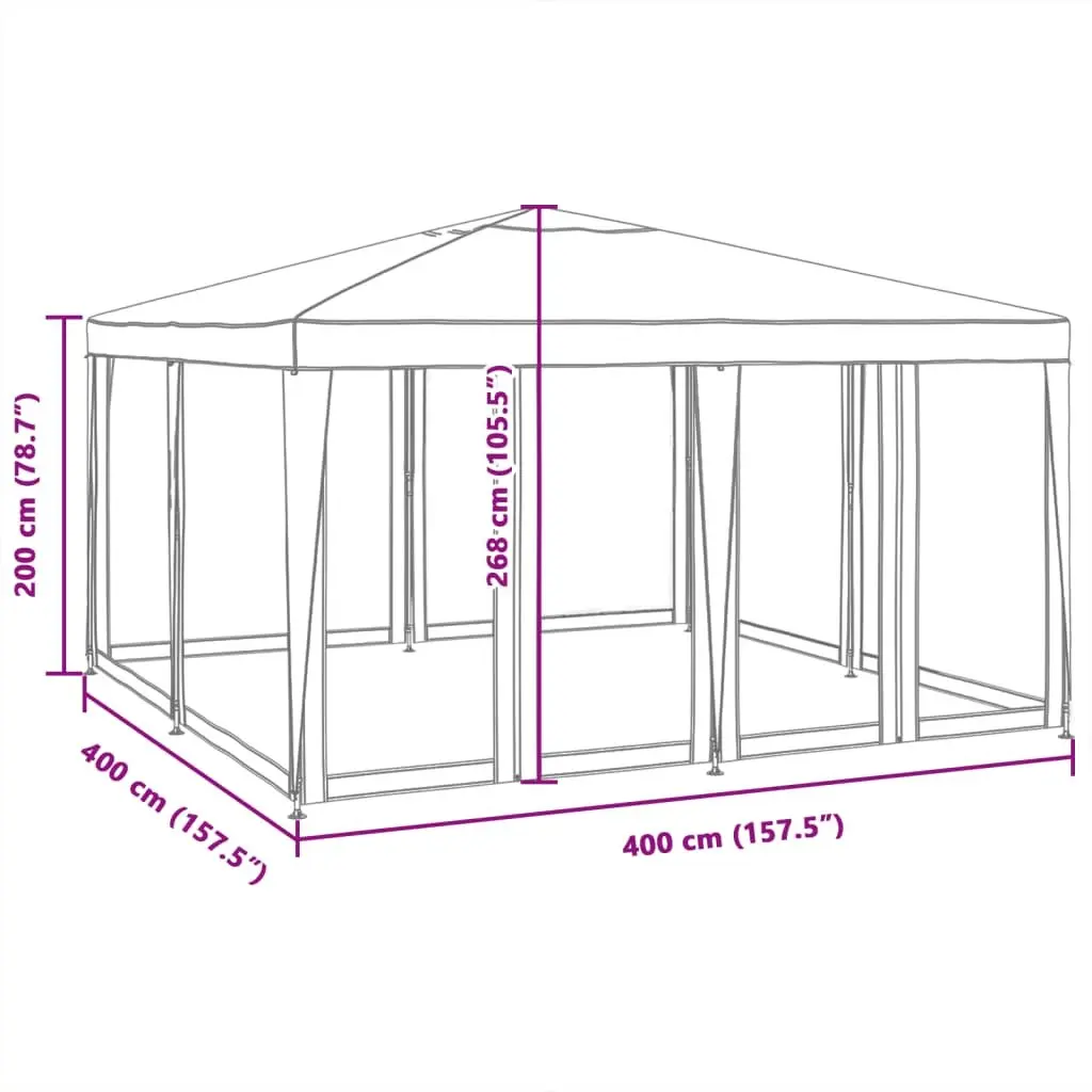 Party Tent Outdoor Gazebo Canopy 4x4m with 8 Mesh Sidewalls Anthracite