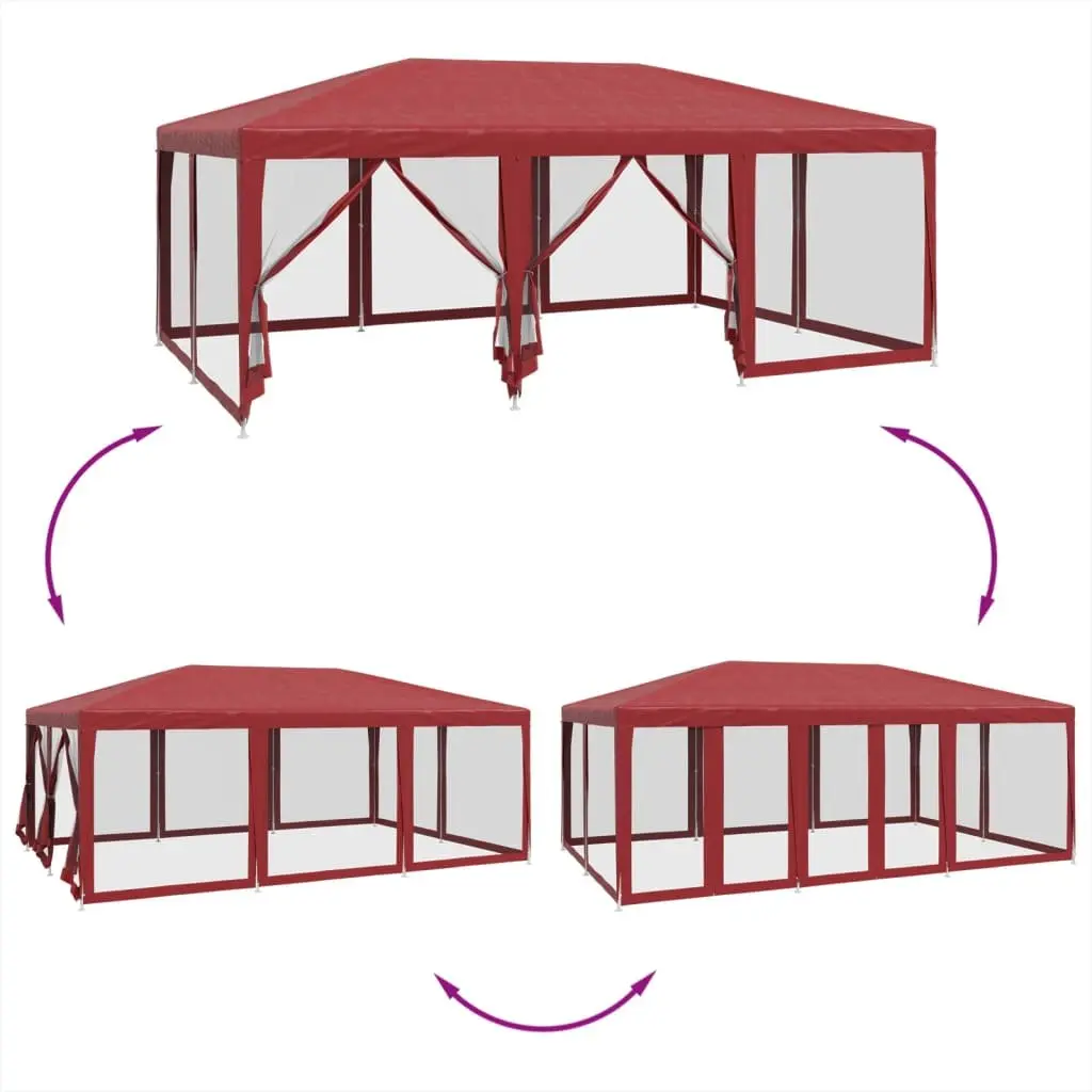 Party Tent Outdoor Gazebo 6x4m with 10 Mesh Sidewalls Red Garden Shelter