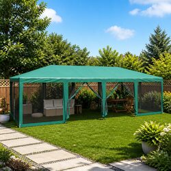 Party Tent Outdoor Gazebo 8x4m Green Mesh Sidewalls Heavy Duty Garden Shelter