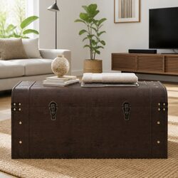 Storage Chest Treasure Box with Latches Brown Plywood Coffee Table Furniture