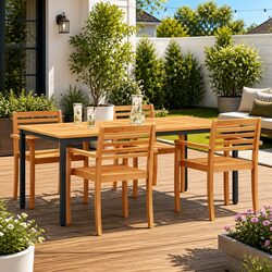 Outdoor Dining Table 180x90cm Acacia Wood Steel Legs Garden Patio Furniture