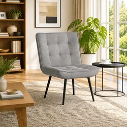 Relaxing Chair Grey Velvet Upholstered Lounge Seat Backrest Home Office Leisure
