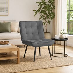 Relaxing Chair with Footstool Grey Velvet Upholstered Lounge Seat Home Office