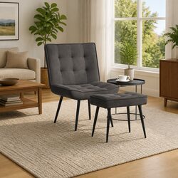Relaxing Chair with Footrest Grey Velvet Upholstery Lounge Seat Comfort