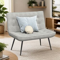 Bench Grey Upholstered Velvet Seat Backrest Living Room Bedroom Furniture 110cm