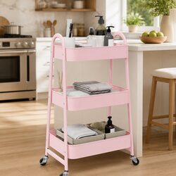 Storage Trolley 3-Tier Kitchen Organiser Cart Casters Brakes Handles Mobile
