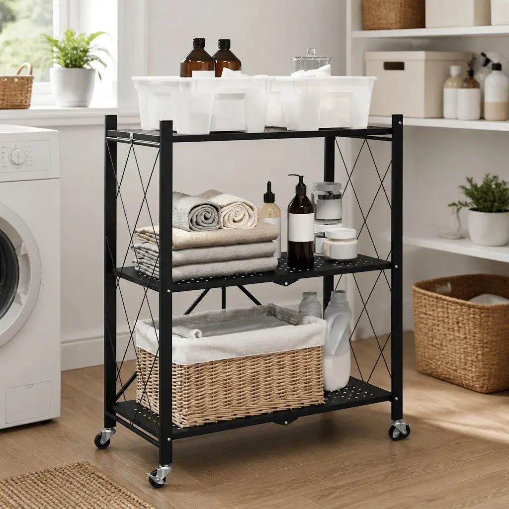 Storage Shelf on Wheels with Brakes 71x34x88cm Blue Powder-coated Steel Garage Organizer