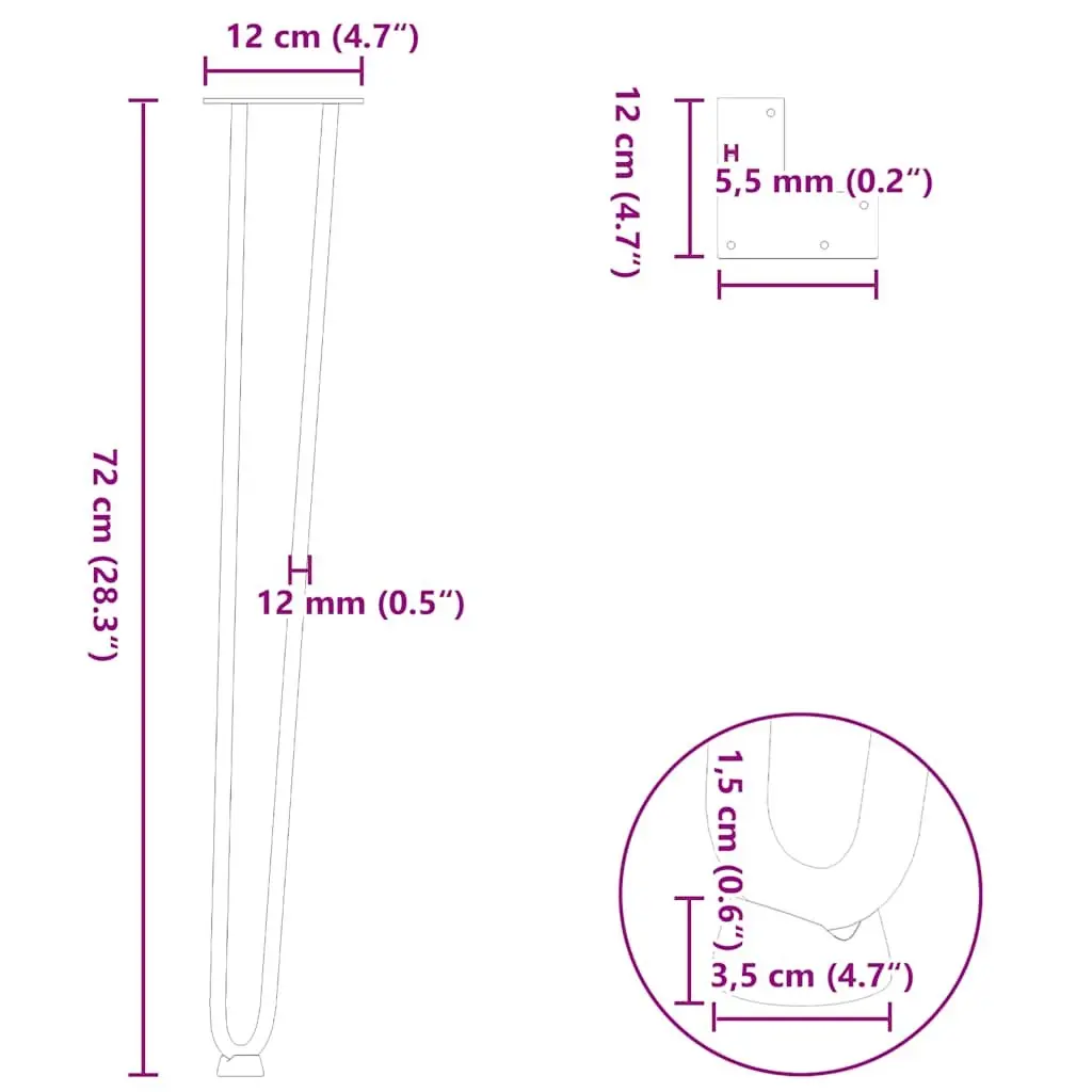 Hairpin Table Legs 72cm Black Steel for Console Coffee Tables 4pcs