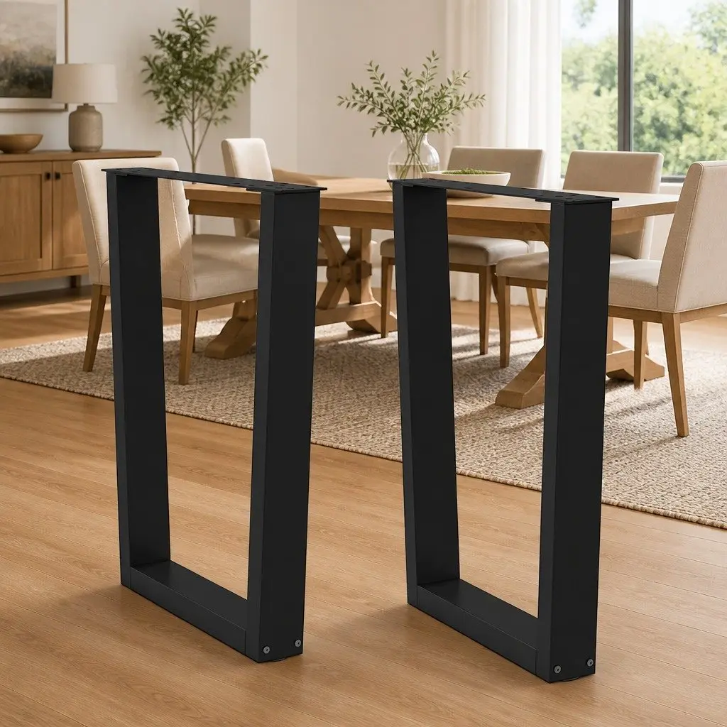 V-Shape Dining Table Legs 2pcs Black Steel Furniture Support Frame Adjustable