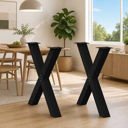 X-Shaped Dining Table Legs Steel 2 pcs Black Adjustable Feet Heavy Duty Support