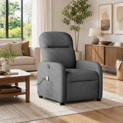Massage Recliner Chair Grey Fabric Manual Recline Vibration 6 Points Armchair
