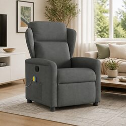 Massage Recliner Chair Grey Fabric Manual Recline Vibration Armchair Lounge