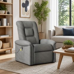 Massage Recliner Chair Grey Fabric Manual Reclining Armchair Vibration Footrest