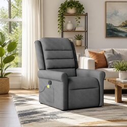 Massage Recliner Chair Grey Fabric Manual Recline Vibration Armchair Lounger