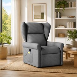 Massage Recliner Chair Grey Fabric Manual Recline Vibration Armchair Lounge