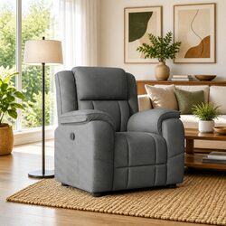 Recliner Chair Dark Grey Fabric Manual Reclining Armchair Lounge Seat Padded