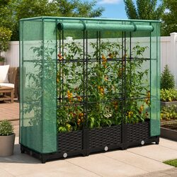 Raised Garden Bed Greenhouse Cover Growing Frame Plant Protector Black Rattan