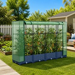 Raised Bed Greenhouse Cover Garden Planter Rattan Look 160x40x123cm Grey Growing