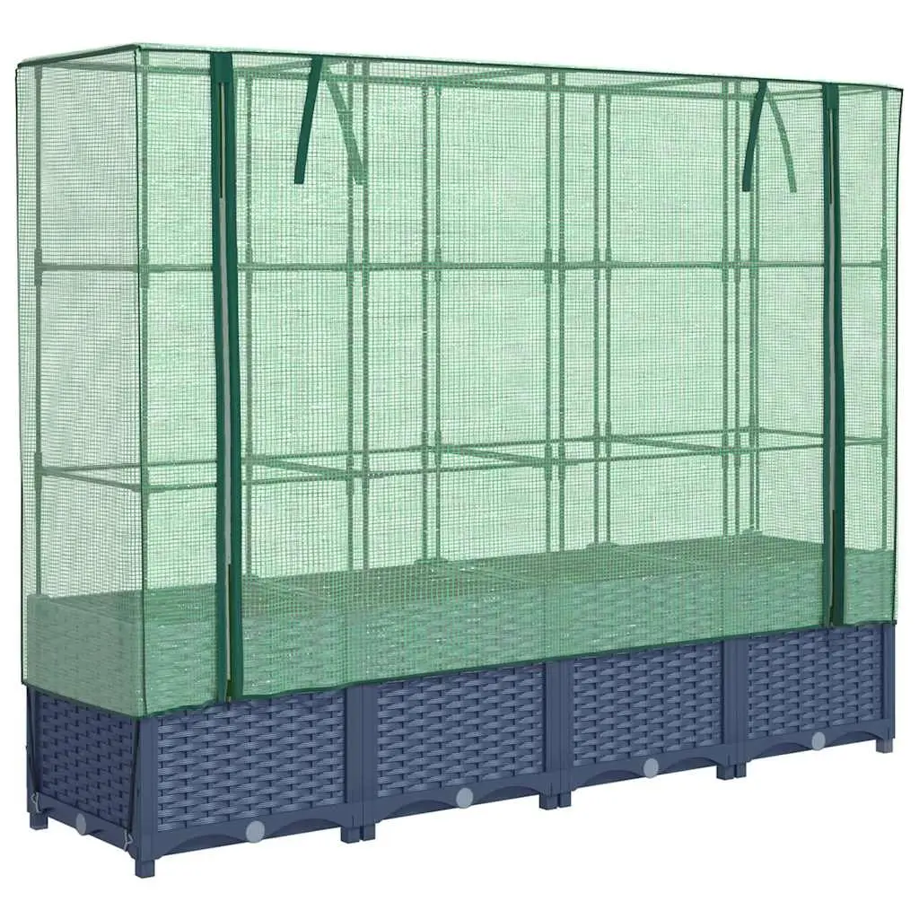 Raised Bed Greenhouse Cover Rattan Look 160x40x138cm Grey