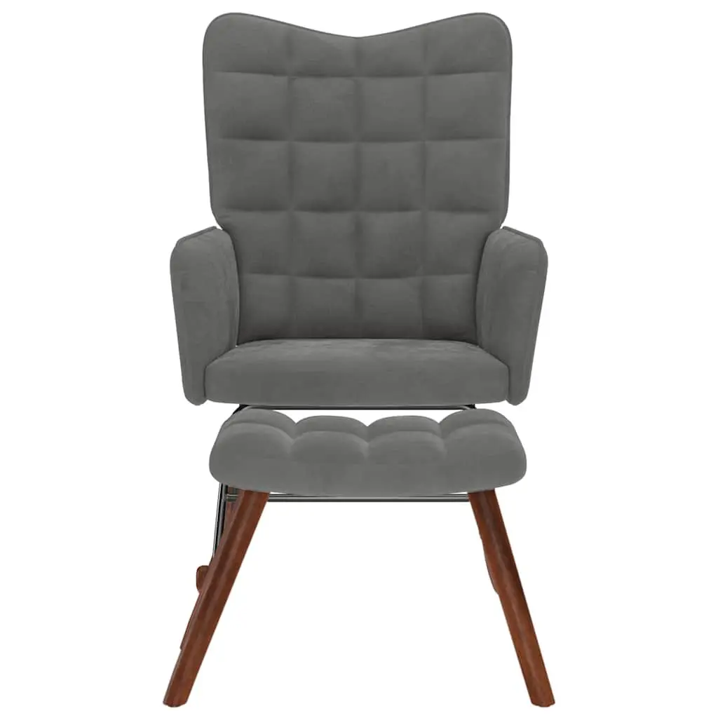 Rocking Chair Grey Velvet Padded Armchair with Footstool