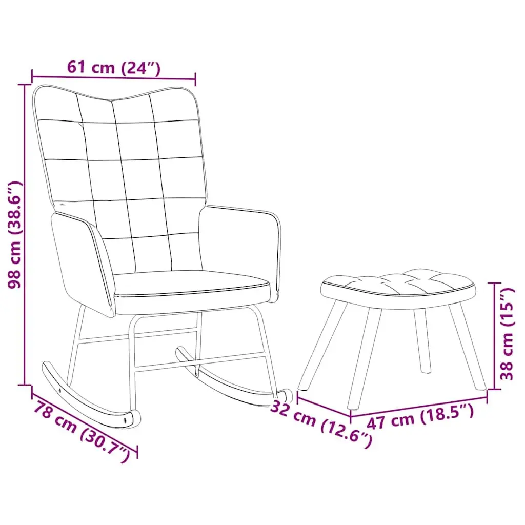 Rocking Chair Grey Velvet Padded Armchair with Footstool