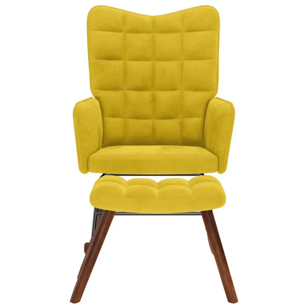 Rocking Chair Velvet Padded Seat Backrest Yellow with Stool