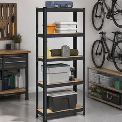5-Layer Industrial Storage Shelf Anthracite Steel Frame Engineered Wood Garage
