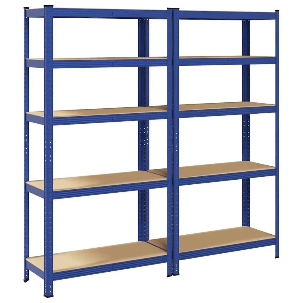 Industrial Storage Shelves Heavy-Duty 5-Layer Blue Steel Engineered Wood Garage Rack 2 Pack