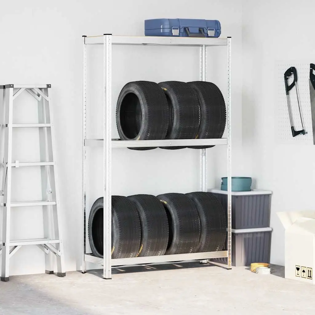 2-Layer Industrial Tyre Shelf Storage Rack Garage Workshop Silver Steel