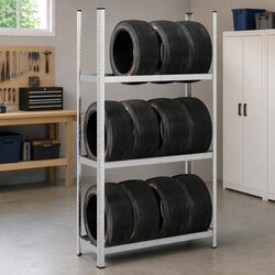 3-Layer Tyre Shelf Silver 110x40x200cm Steel Garage Storage Industrial Shelving