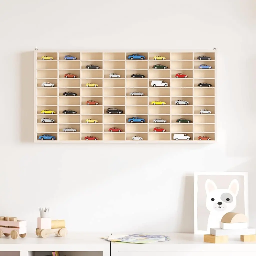 Wooden Display Case Wall Mounted 80 Compartments Brown Plywood