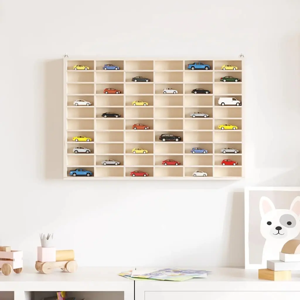 Wooden Display Case Wall Mounted 60 Compartments Brown Plywood