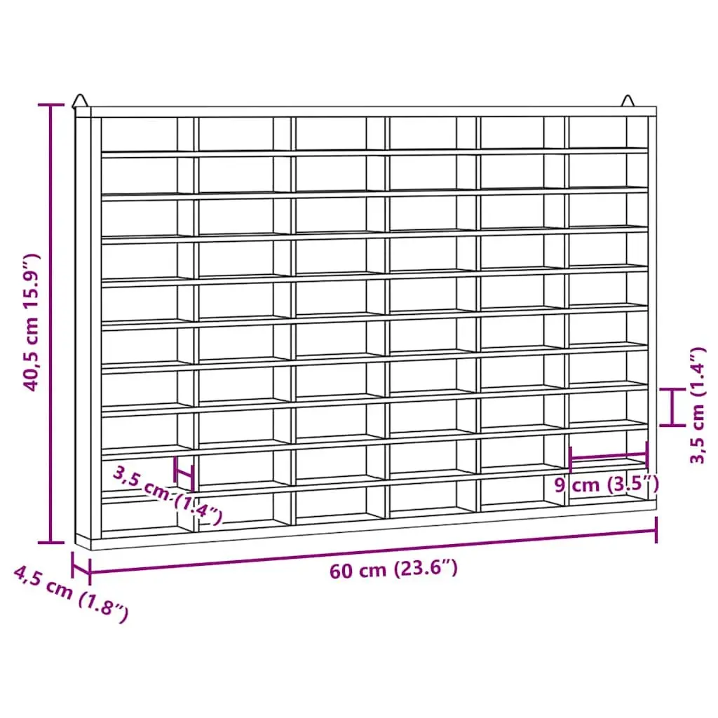 Wooden Display Case Wall Mounted 60 Compartments Brown Plywood