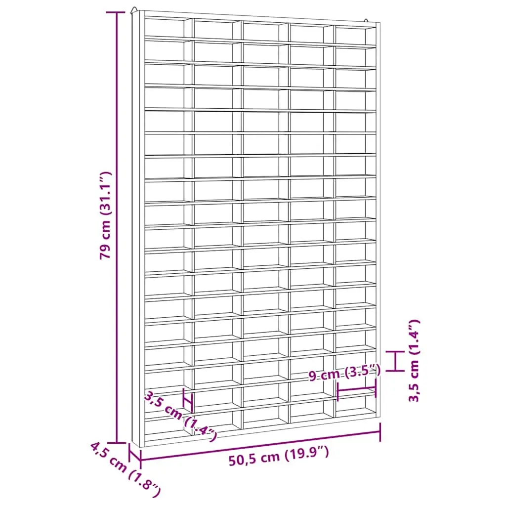 Wooden Wall Mounted Display Case 90 Compartments Collector Storage Organizer