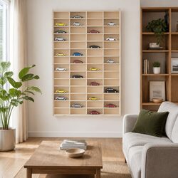 Wooden Wall Mounted Display Case 56 Compartments Brown Collector Storage
