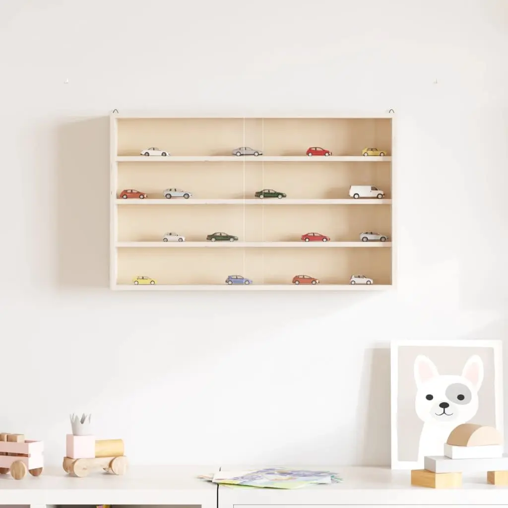 Wooden Wall Mounted Display Cabinet with Doors 4 Shelves Collector Storage Case