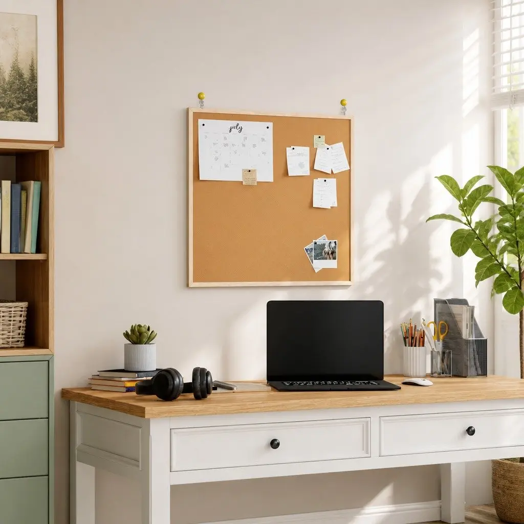 Cork Board Bulletin Pinboard Self-Healing Surface 60x55cm Solid Pine Wood Frame