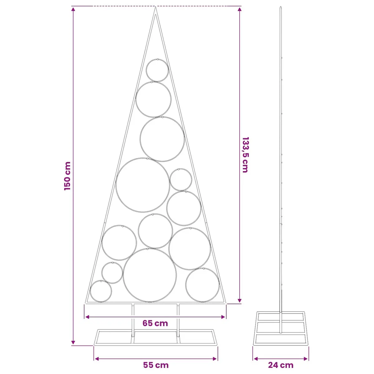 Metal Christmas Tree Frame 150cm Tall Black DIY Decoration Stand Modern Design