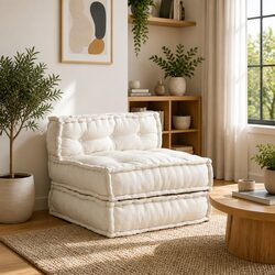 Modular Sofa Unit Floor Cushion Cream Fabric Foam Filling Lounge Seating