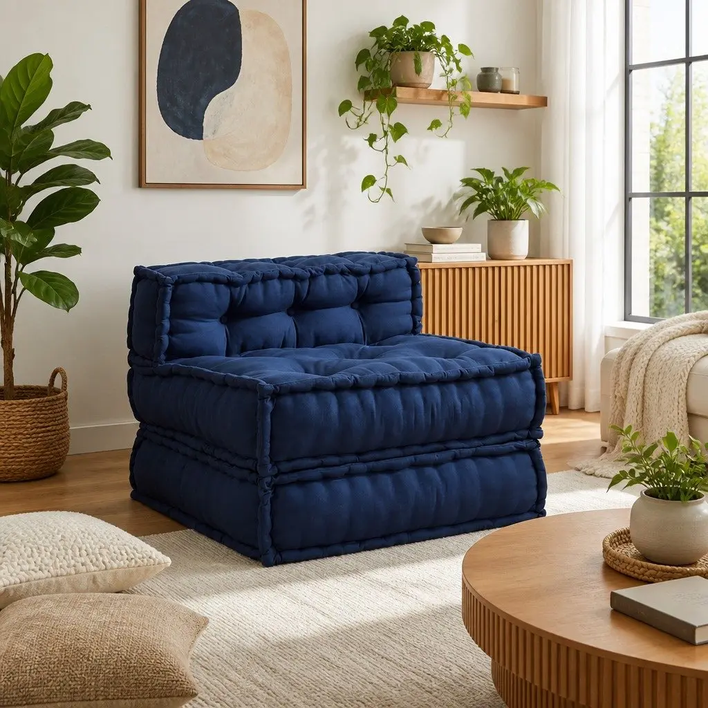 Modular Sofa Unit Breathable Fabric Upholstery 70x70x56cm Indigo Indoor Outdoor Lounge Seating