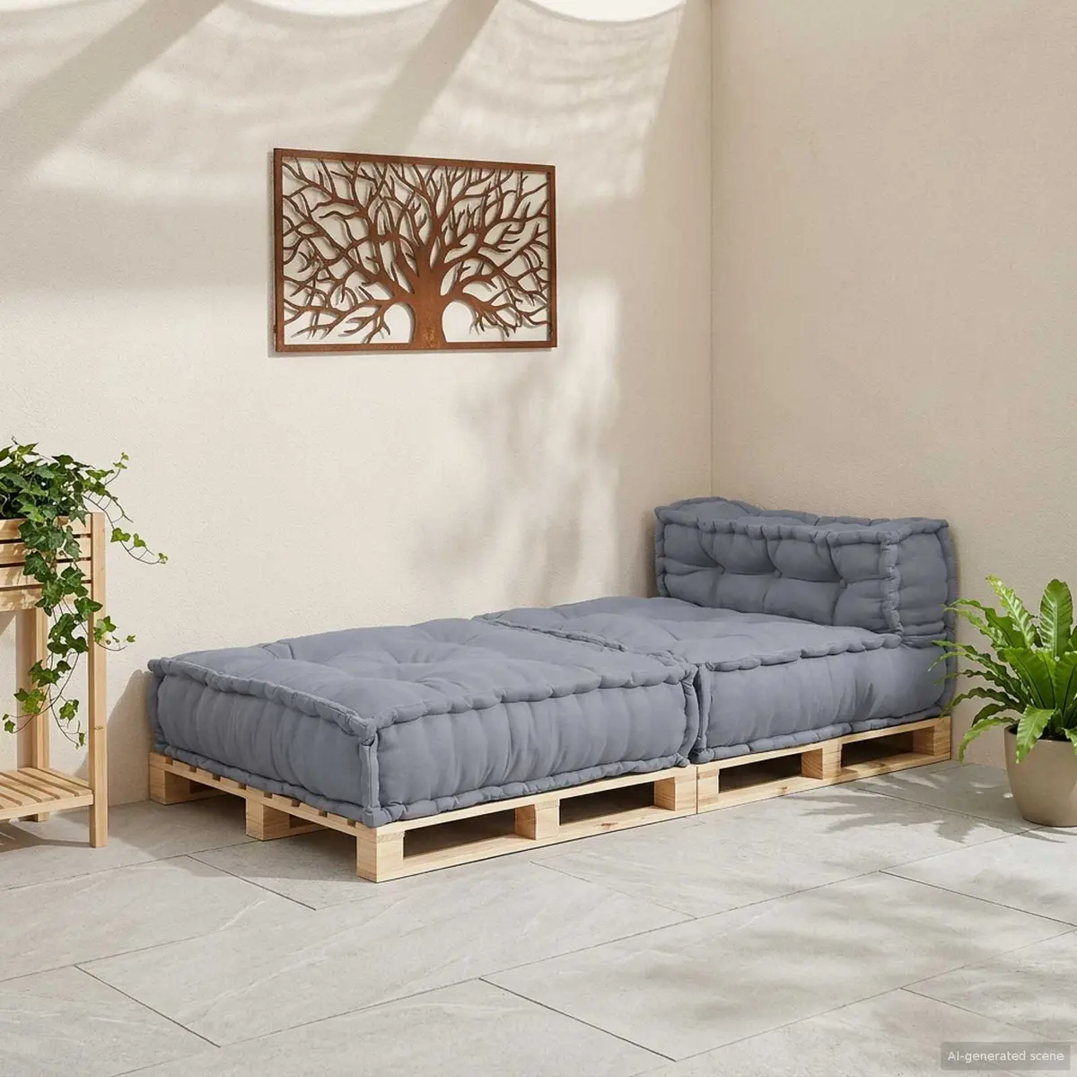 Modular Sofa Unit Grey Fabric 70x70x56cm Cushioned Seating Indoor Outdoor Lounge