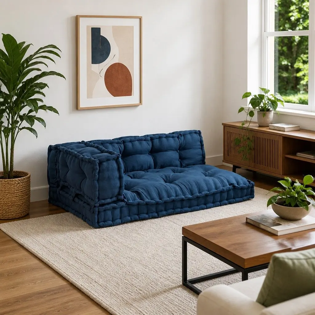 Pallet Sofa Cushion 3 pcs Blue 120 x 80 x 38 cm Modular Seating Foam Fabric